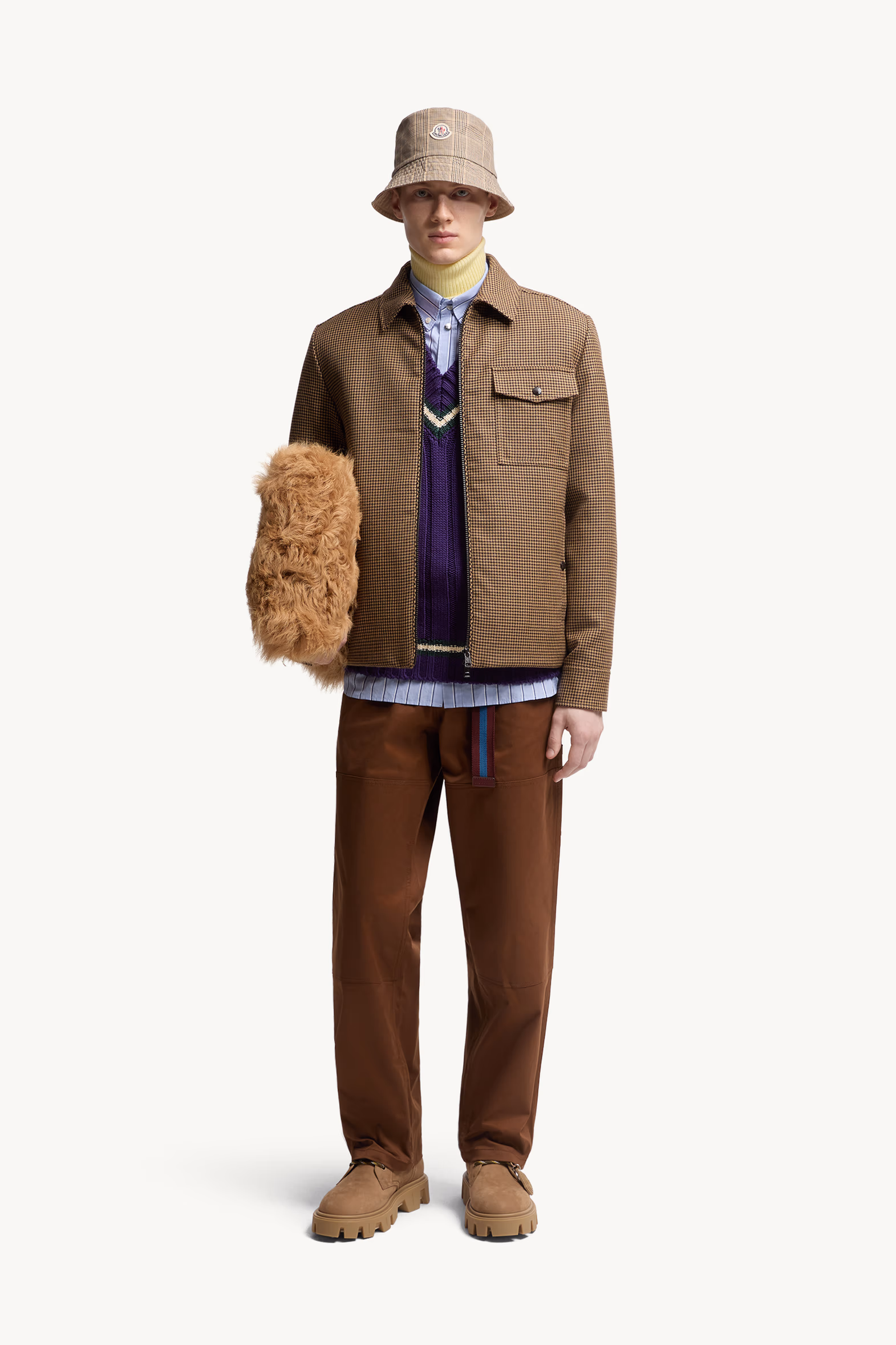 Escaut Wool Down Shirt Jacket Men Brown Moncler 0